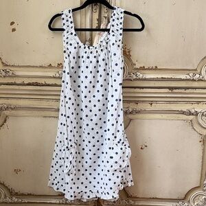 White/navy Polka Dot Sundress with Pockets